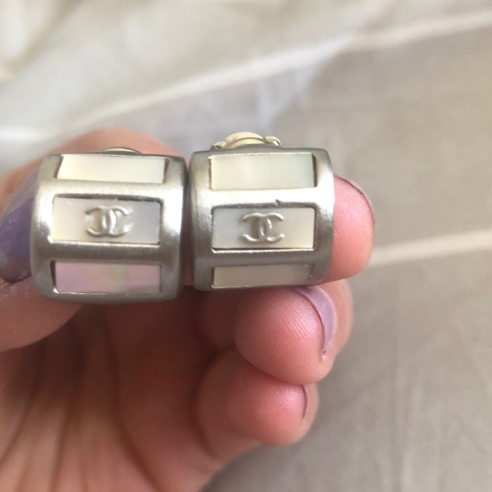 Chanel silver and mother of pearl clip on earrings